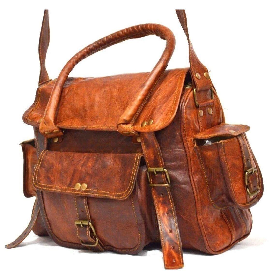 

Сумка ручной работы Редкий винтажный коричневый Натуральная ретро кожа Сумка-мессенджер через плечо 16 x 12 x 5 in