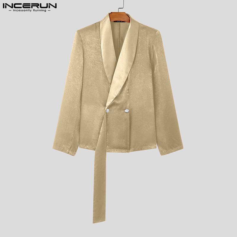 INCERUN Men Lapel Long Sleeve Satin Patchwork Blazer Glitter Thin Coats