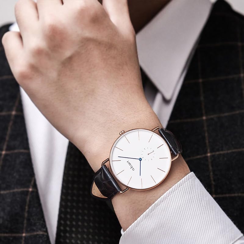 Quartz Watch with Swiss Sapphire White Black Leather Slim Water Minimalist Perfect for Business 41mm A.b.art Men's Movement, Crystal, Dial, Strap,