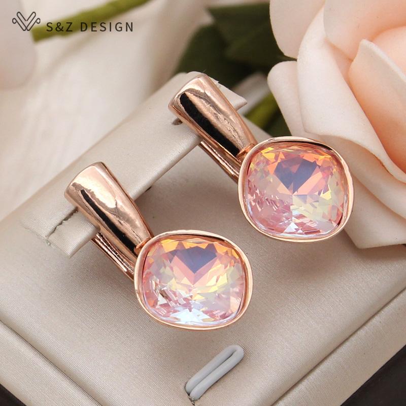 

Модные квадратные серьги цвета розового золота с красочными кристаллами для женщин, свадебные стильные ювелирные изделия, серьги-капли