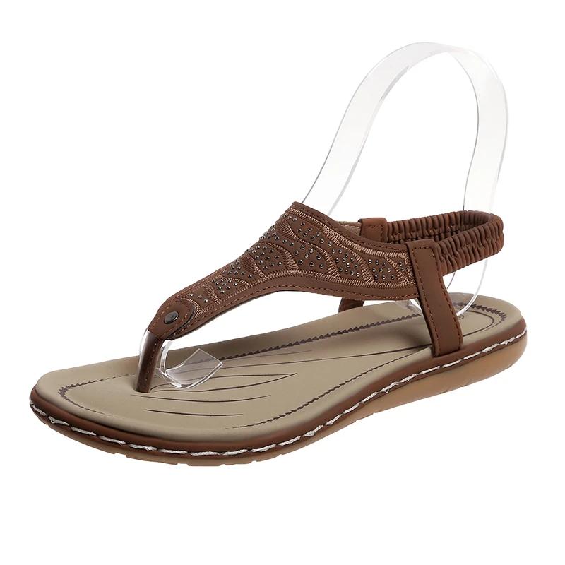 Mode 2024 Übergröße Damen Schuhe Zehentrenner Damen Sandalen Outdoor Freizeit Sandalen Damen Kristall Runde Zehenpartie Keil Elastikband Schuhe Damen