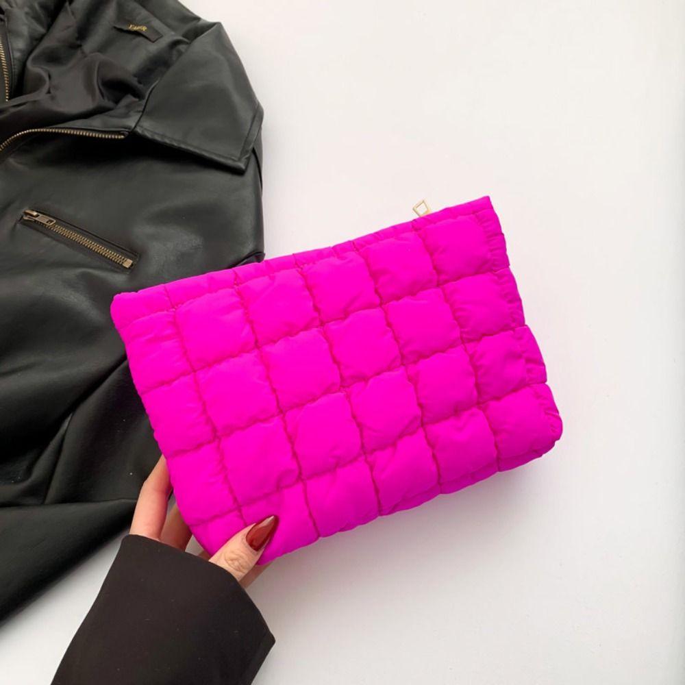 Zipper Cotton Clutch Bag Puffy Cosmetic Bag Simple Quilted Padded Makeup Bag  Beauty Case
