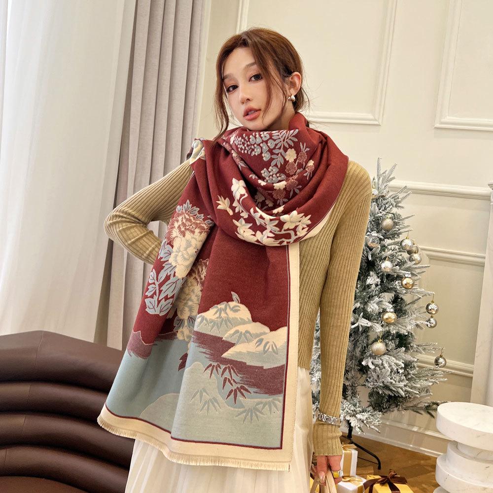 Yiwang Jiangnan Imitation Cashmere Jacquard Scarf - High-End Retro Shawl for Autumn/Winter