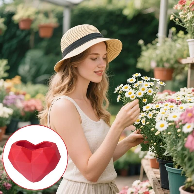 Unique 3D Printed Heart Shape Vases With Geometric Design Perfect For Valentines Day Gift And Home Decors