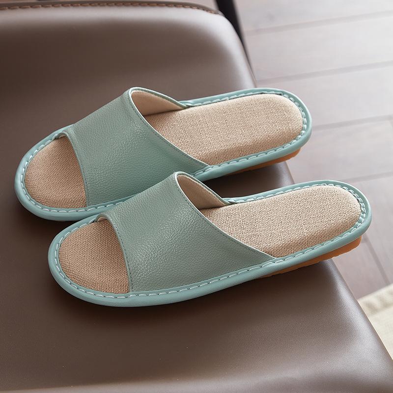 Leather slippers first layer cowhide indoor home beef tendon bottom non-slip genuine leather linen slippers women's high sense of home