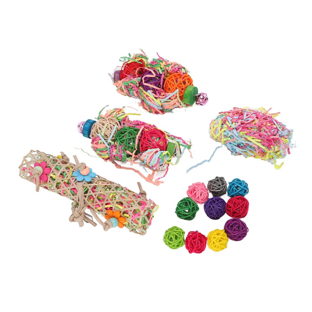 Bird Shredding Toy Colorful Boredom Relief Parrot Foraging Chewing Toy with Bell for Lovebirds