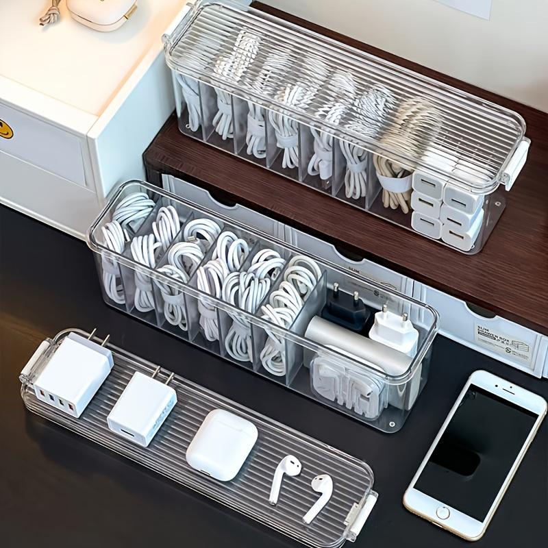 Desktop Cable Organizer Box, Large Capacity Data Cable Storage, Dustproof Charger Plug Wire Manager, Ins Style Layered Daily Use