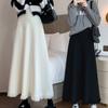 Apricot Knit Skirt Women Spring Autumn Elastic Waist Draping Flared A-Line Slimming High Waist Midi Skirt
