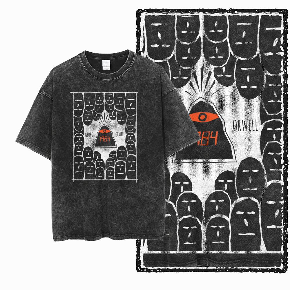 G02 Exclusive 100% Cotton Big Size 1984 Graphic Men T-shirt | Acid Washed  Streetwear Cool Vintage O-neck Men's Tee Tshirt