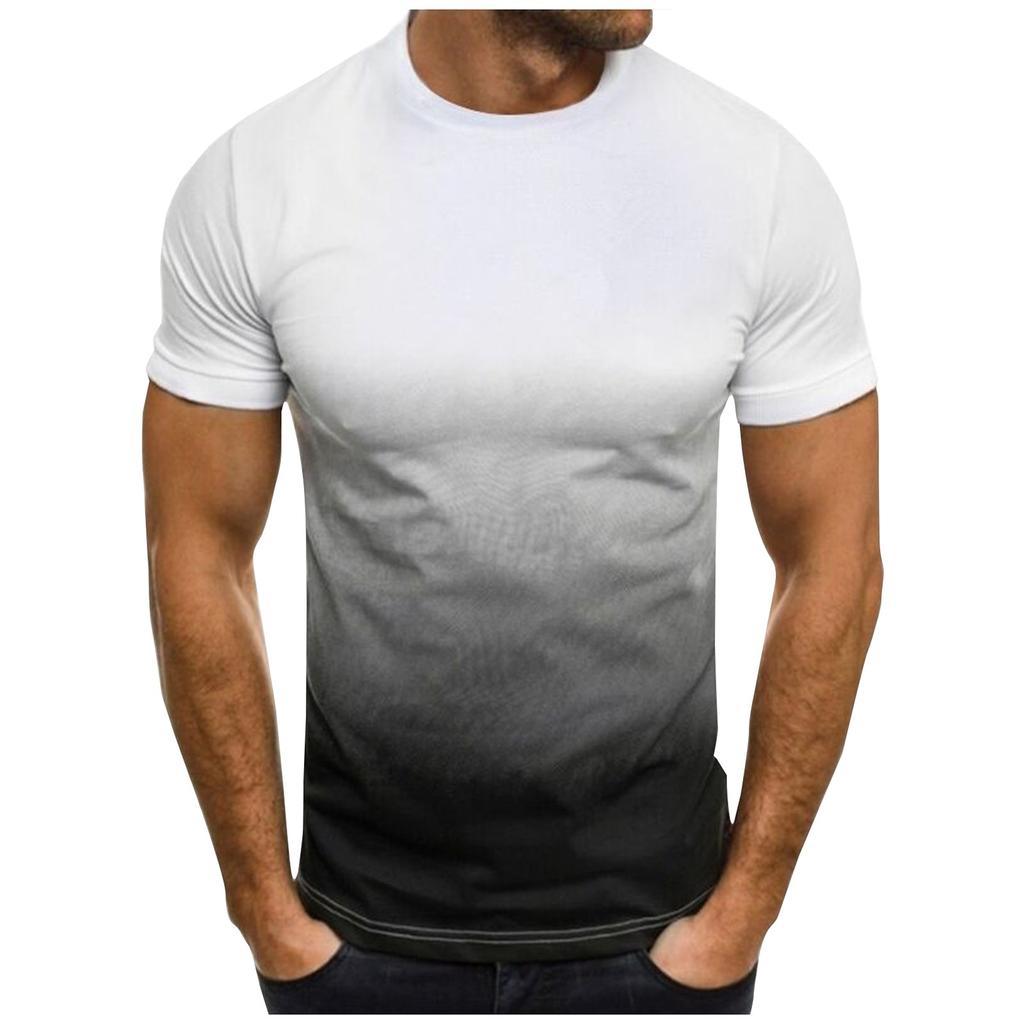 Men's Summer Gradient Color Round Neck Shorts Sleeve T-Shirt Men's Casual Fashion Loose T-Shirts