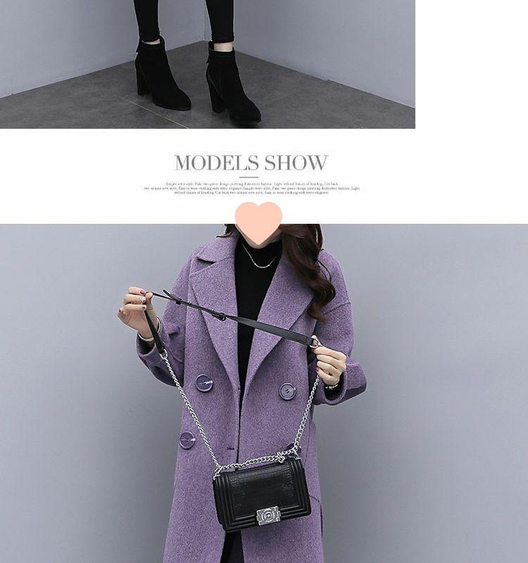 2025 Autumn/Winter Purple Wool Lantern Sleeve Mid-Length Women's Coat