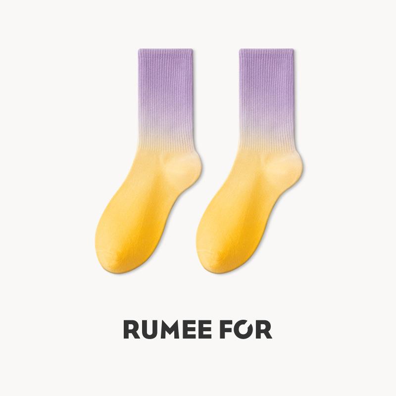 5 Pairs of Female Spring and Autumn Sports Color Gradient Color Tube Socks
