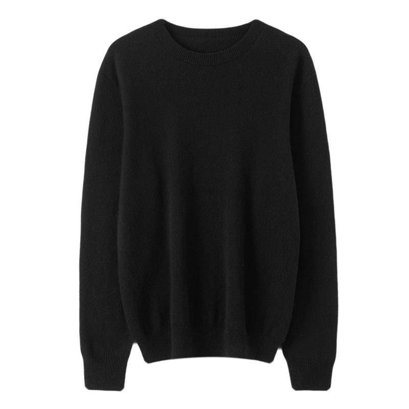 Women's Round Neck Cashmere Sweater - 100% Knit, Versatile Long Sleeve for Autumn/Winter Business Casual