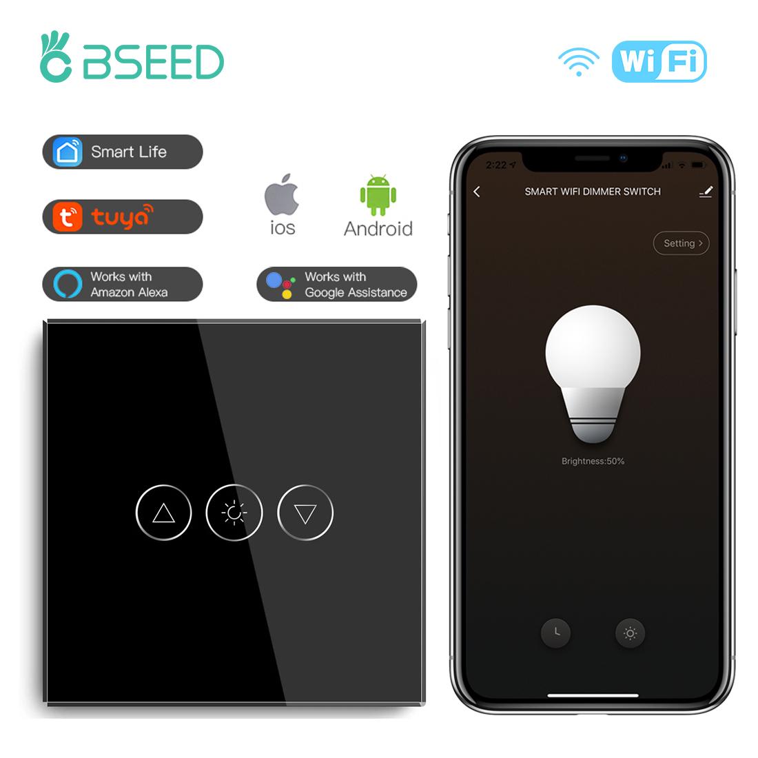 

Умный настенный выключатель BSEED, 1-позиционный, Wi-Fi, диммер, выключатель для светодиодного освещения, беспроводное управление Tuya Smart Life Alexa, требуется нейтральный провод. EU standard чёрный