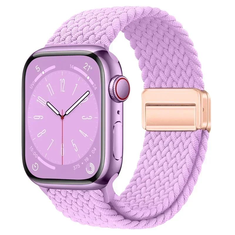 Nylon Braided Loop Strap for Apple Watch Ultra2 49mm 9 8 7 45 41mm Metal Magnetic Bracelet Wristband for 6 5 4 3 SE 44 40mm Band