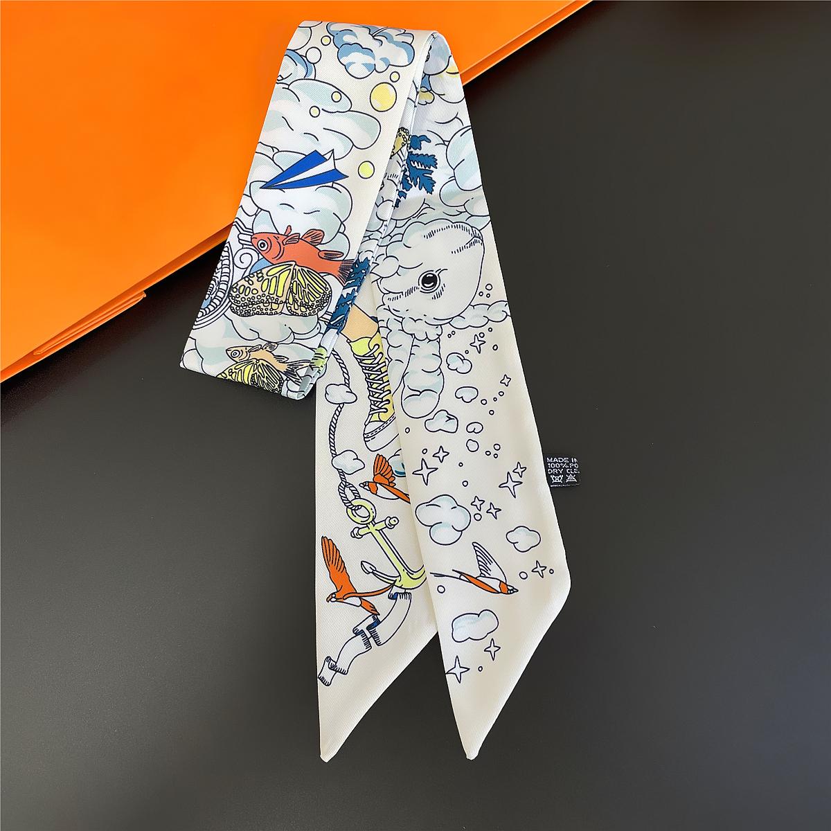 2024 Markendesign Karomuster Seidenschal Luxusschal Damen Foulard Schmaler Taschenschal Halstuch für Damen Mode Haar Stirnband