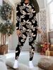 Women's  Leaf Print 2-Piece Outfit: Long Sleeve Crew Neck Top & Pants, Holiday Limited Casual Party Gift Suit
