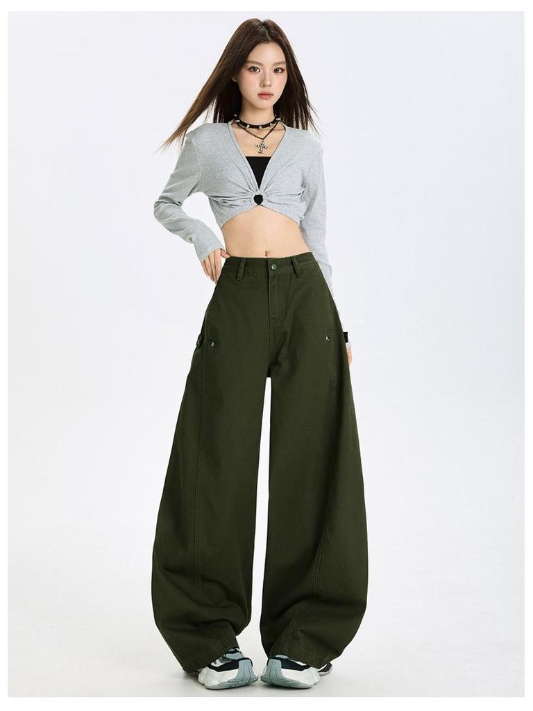 Autumn Spicy Scimitar Jeans: High Waist, Loose Fit, Drapey Mopping Wide-Leg Pants for Women