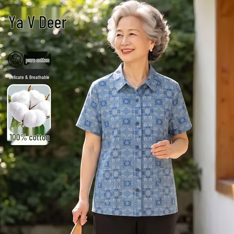 Yalu Women s Summer Pure Cotton Lapel Shirt L