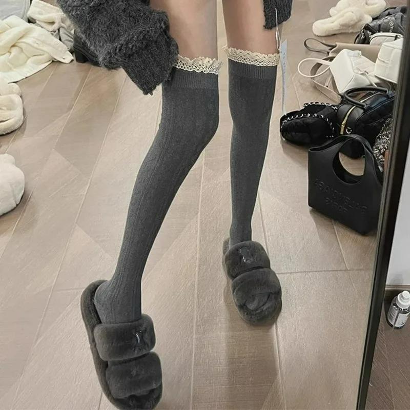 Calzettoni Lunghi Lolita con Lacci per Donna Sopra il Ginocchio Coscia Alti Calze Moda Primavera Autunno Ragazze Caldi Sexy Cotone Collant JK