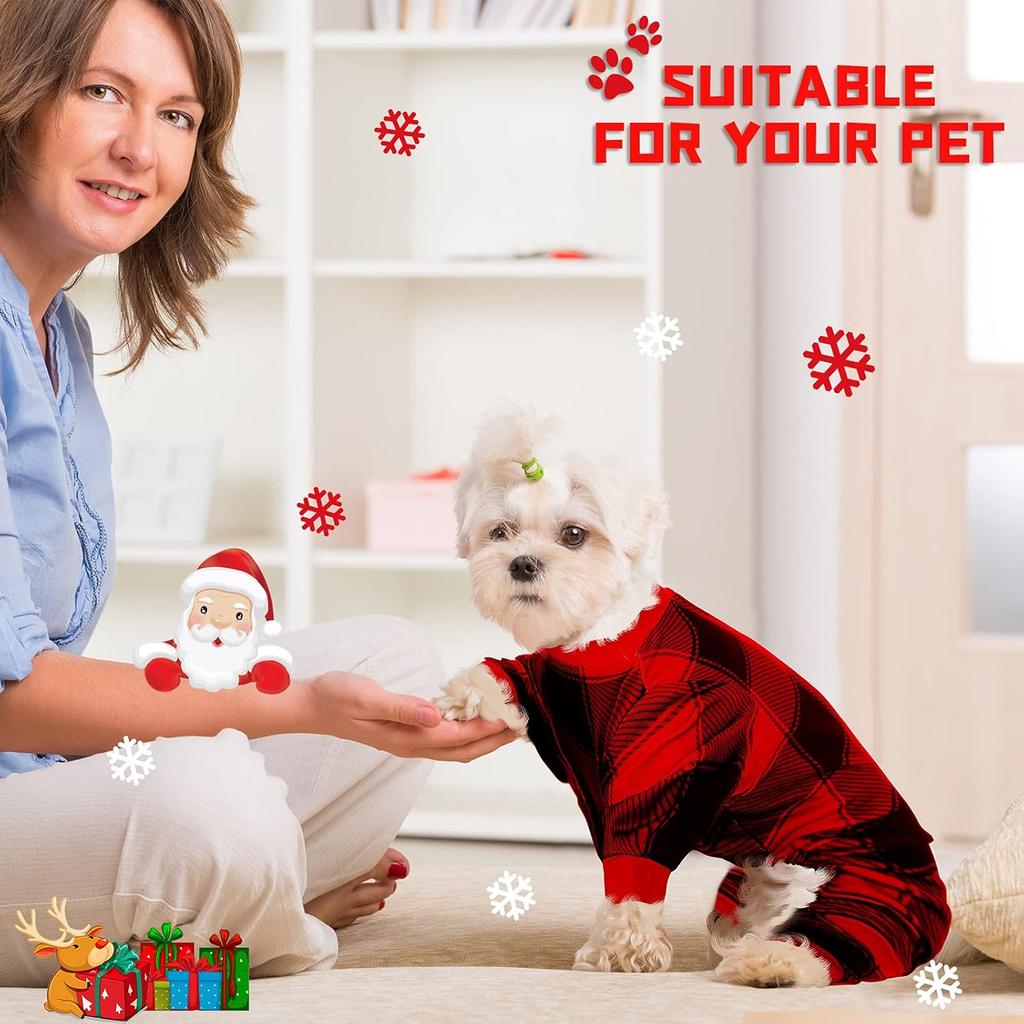3 Pieces Christmas Dog Pajamas Red Buffalo Plaid Jumpsuit Puppy Pet Pajamas Buffalo Check Cute Apparel for Small Medium Dog Cat Chihuahua Puppy
