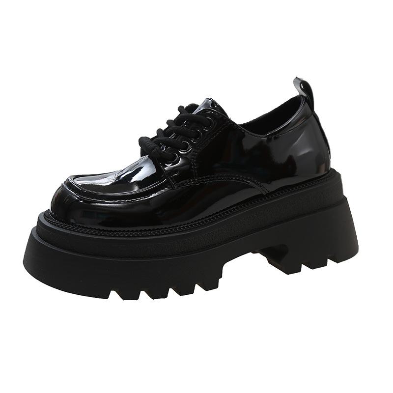 Retro britischer Stil schwarze kleine Lederschuhe Damen 2025 Frühling neue dicker Absatz dicke Sohle erhöhend kleine Slipper Einzelne Schuhe