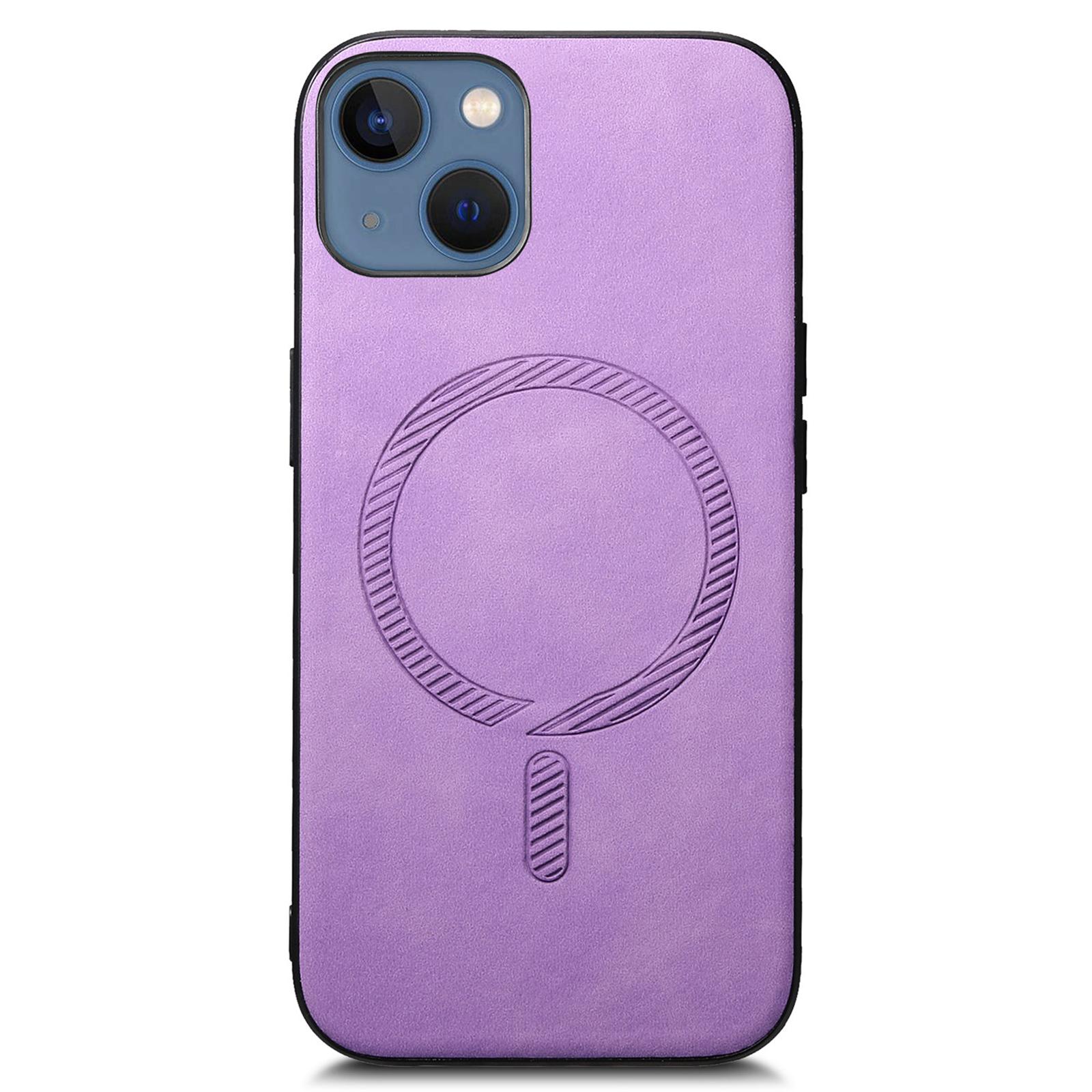 

For iPhone 13 Leather Back Case Compatible with MagSafe Skin-touch Phone Cover Purple
