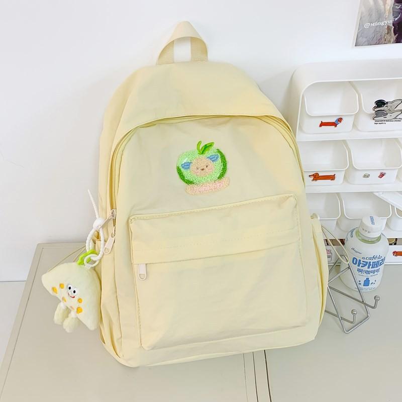 Dopamin Rucksack Für Mittelschüler Mit Einfarbigem Design Und Cartoon-Bären-Dekoration Für Den Schulgebrauch