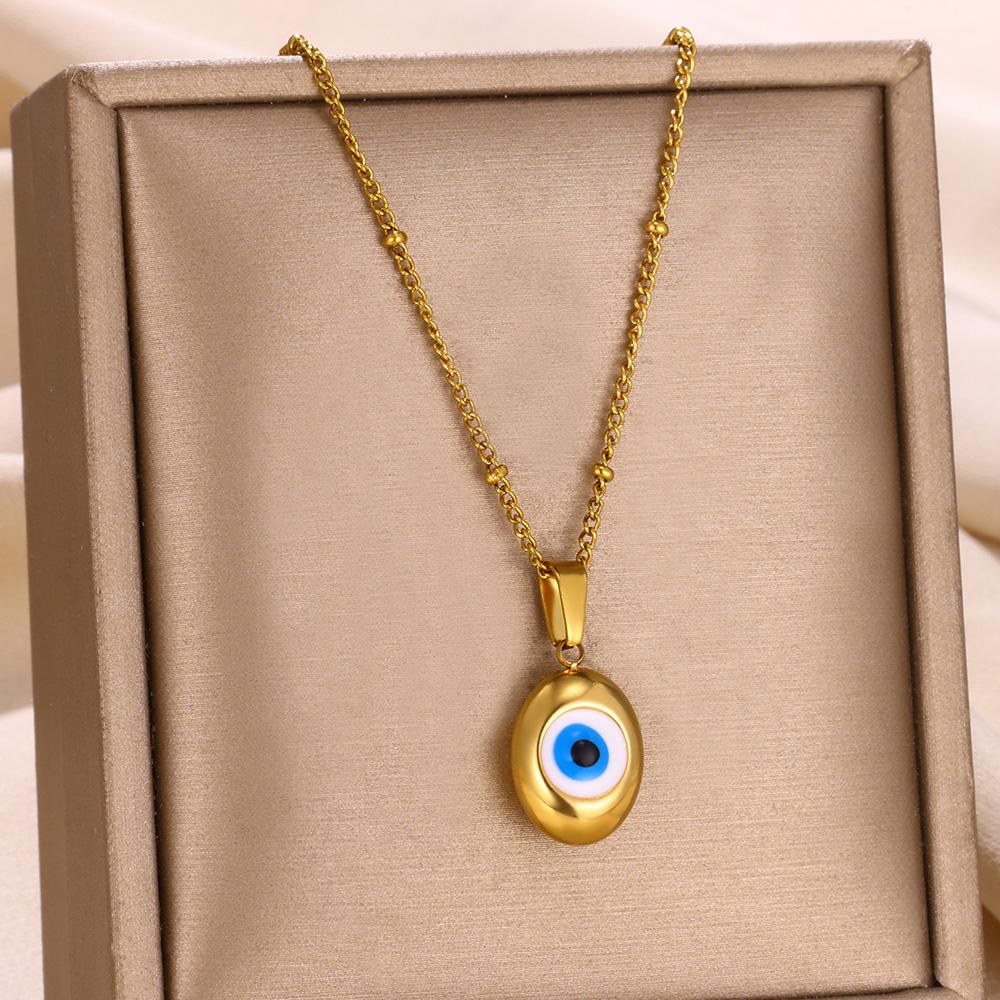 Teufelsauge Anhänger Halskette für Damen Herren Charm Blaue Augen Halsketten Perlenkette Goldfarbe Edelstahl Choker Schmuck BFF Geschenk