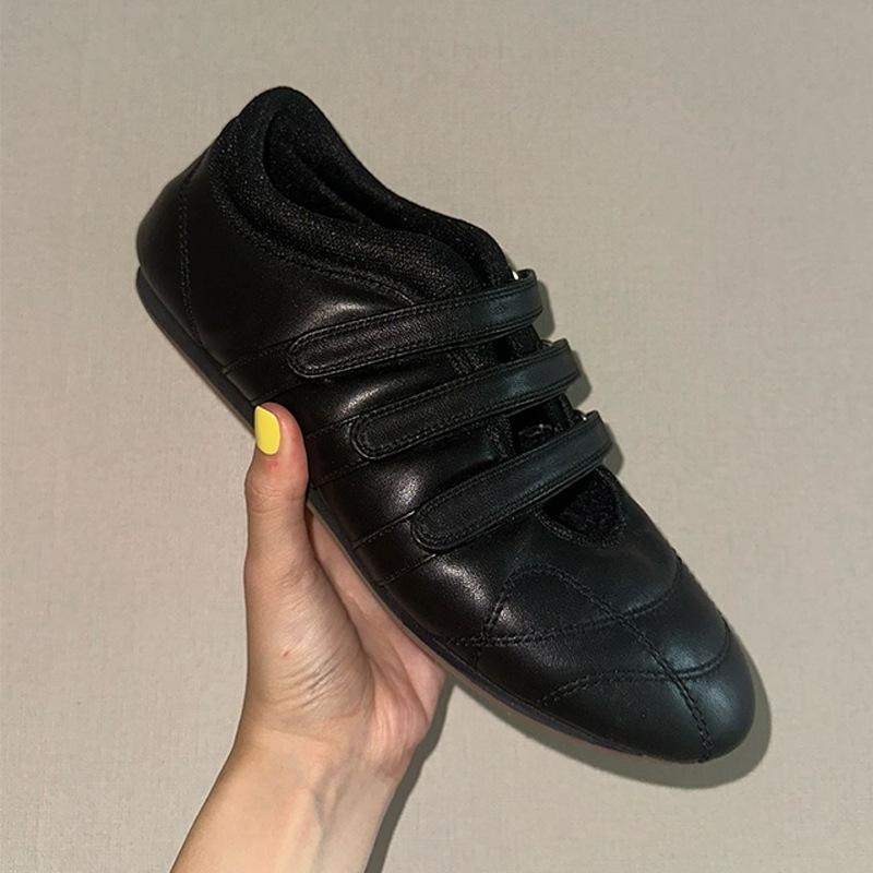 Cowhide Version~ Wind Girl Velcro Ballet Shoes Retro Inner Height Increase Casual Sports Shoes