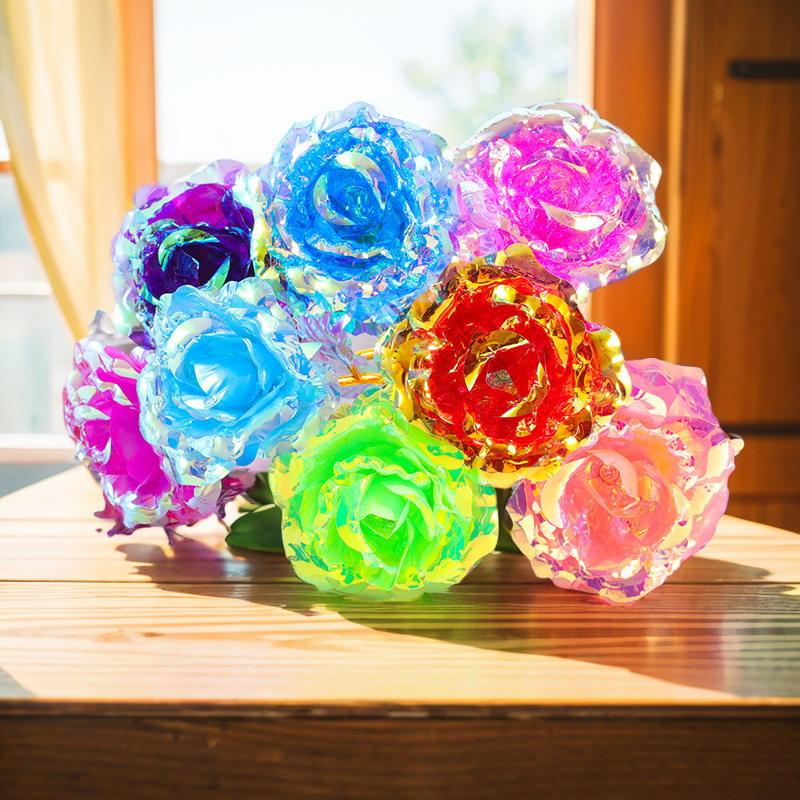 5Pcs 24K Foil Plated Rose Valentine'S Day Creative Gift Gold Rose Lasts Forever Love Wedding Decor Lover Lighting Roses