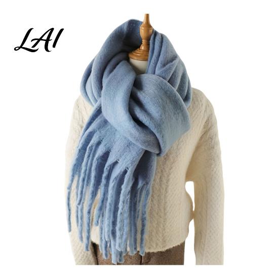 Oversized Cozy Winter Scarf Thickened Imitation Rabbit Velvet with Tassels for Women Solid Color Stylish Long Draped Neck Wrap Warm Shawl,