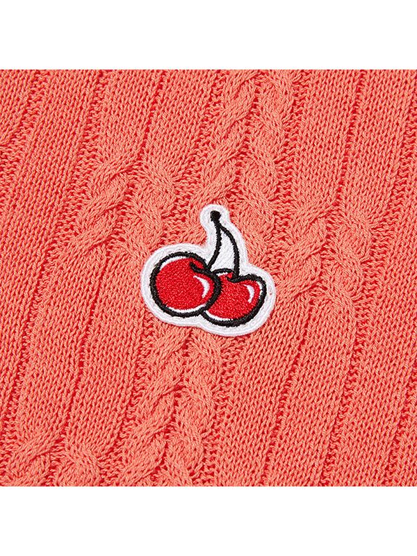 KIRSH Small Cherry Cable Crop Short Sleeve Knit [Orange]