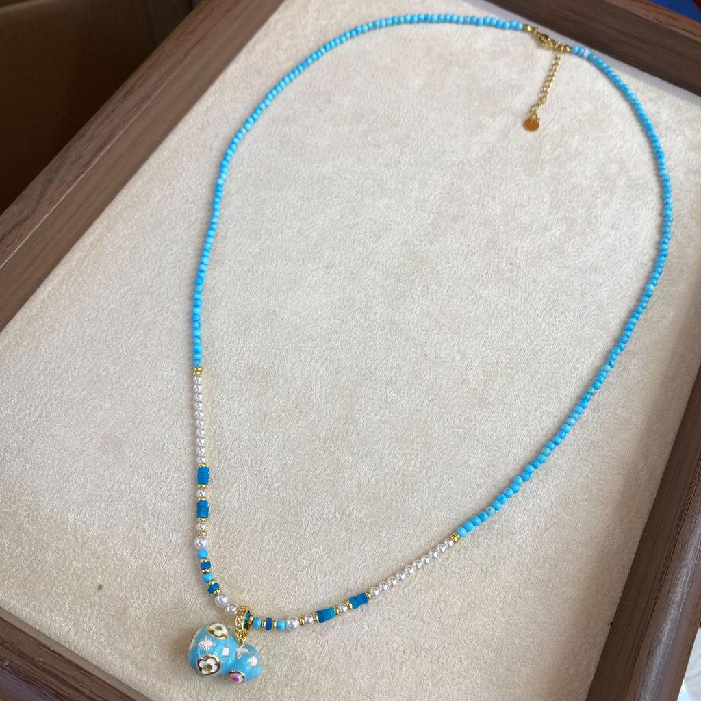 Ethnic Style Dopamine Gourd Necklace Light Luxury Color Enamel Turquoise Beaded Sweater Chain Long Spring And Autumn Accessories