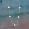 ORSA JEWELS 925 Sterling Silver Four Leaf Clover Choker Necklace With White Shell Ornament Neck Chain Jewelry Casual Wear GMN58