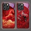 Stylish Chinese-Style Red Horse Print Tempered Glass Phone Case for iPhone 17 16 Pro Max 15 14 13 12 Mini 11 X XS 7 8 Plus Cover