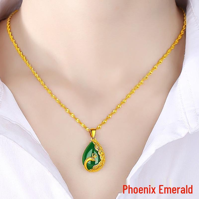 Ethnic Peacock Necklace: Brass Gold-Plated Double Wave with Ruby & Emerald Inlay - Perfect Gift for Mom