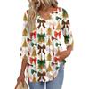 Women's Casual Christmas Print V-Neck Three-Quarter Sleeve Shirt