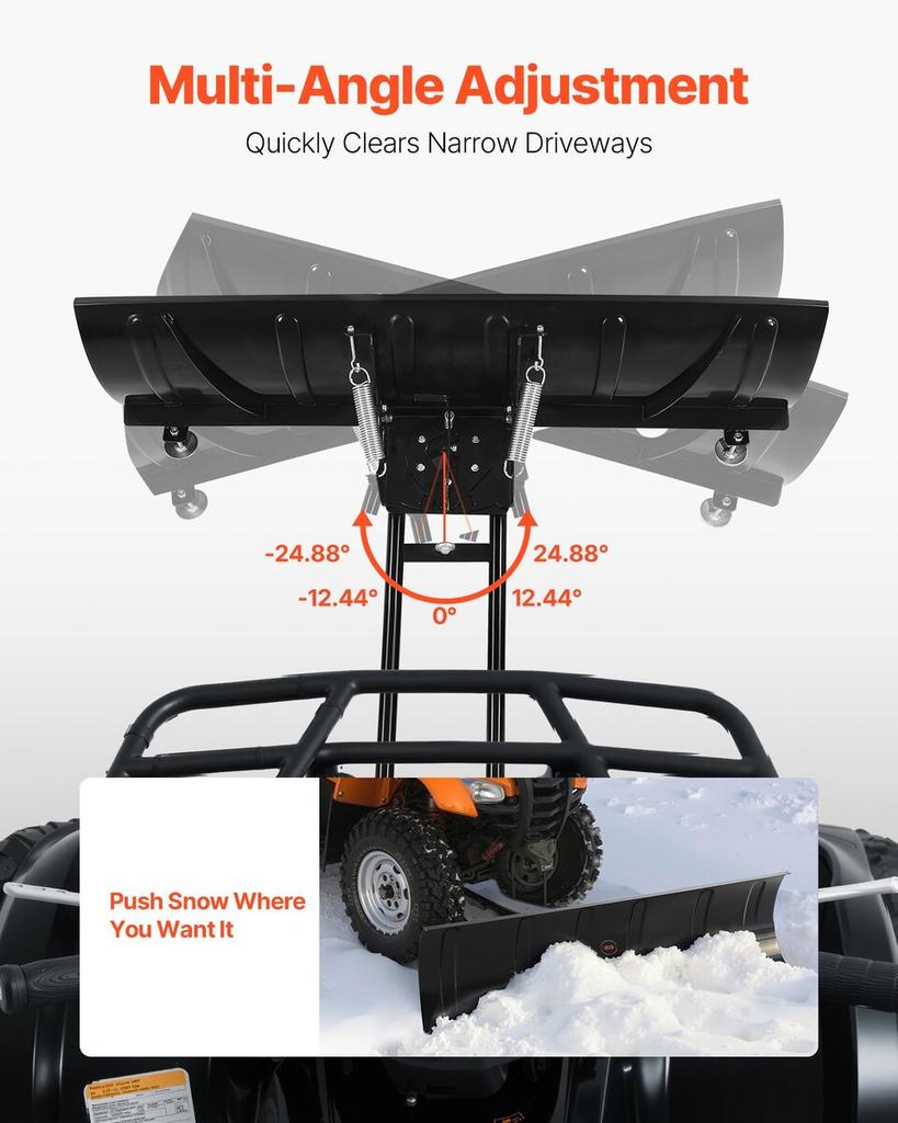 Snow Plow Kit, 1524 mm Universal Snow Plow Attachment, Height & Left-Right Adjustable, Quick To Detach, Steel ATV Scrape Blade, 3 Mount Options,