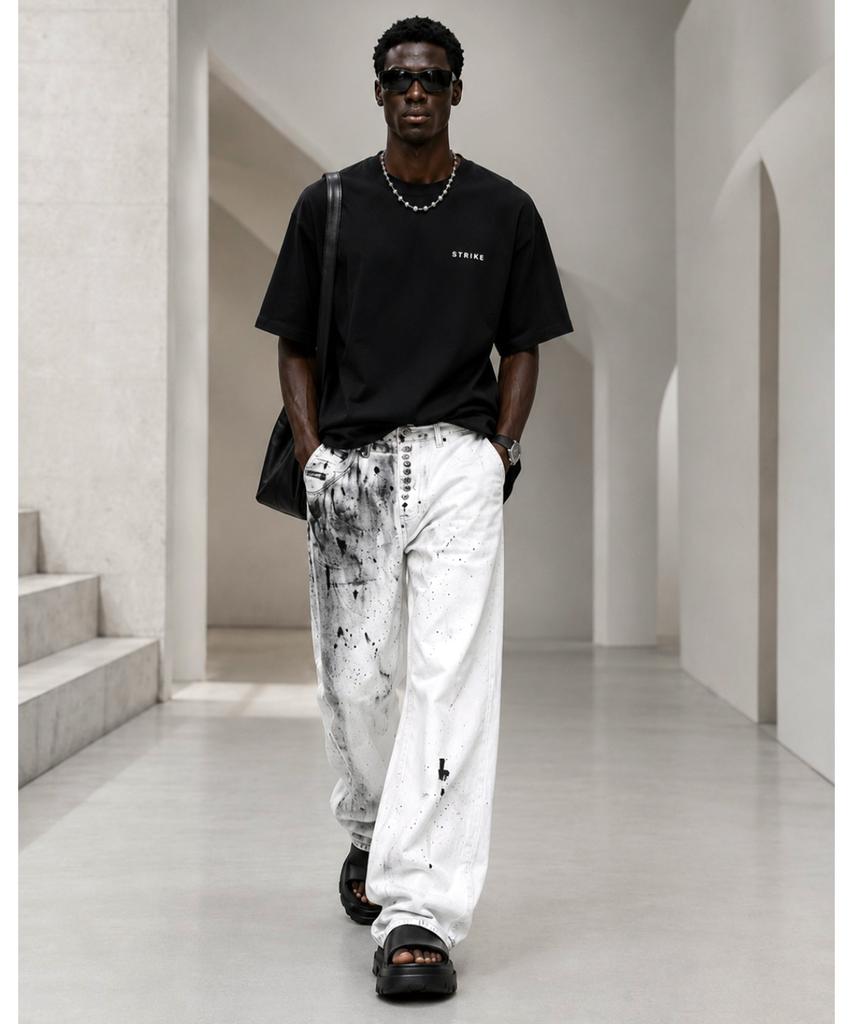 Seuteulaikeu White Artstroke Relax Jeans