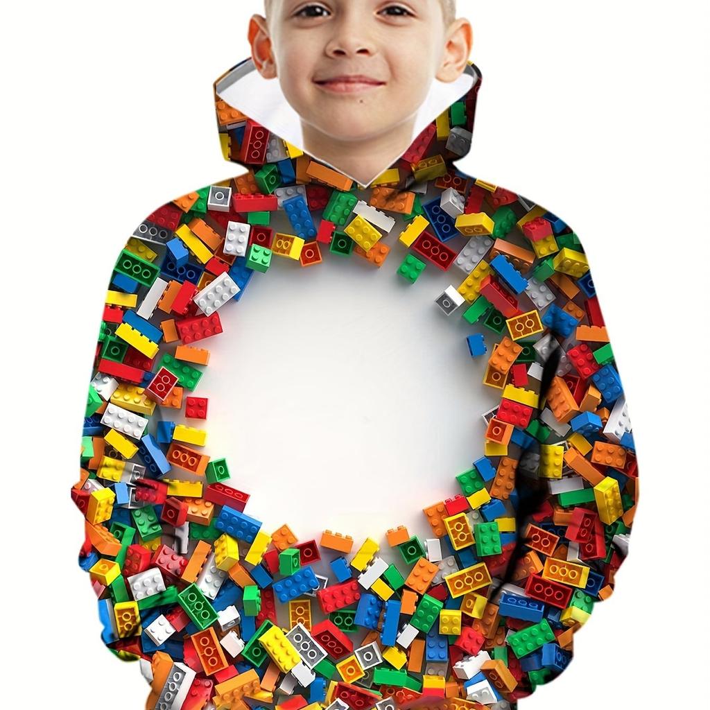Herbst 3D Baustein Bedruckte Hoodies Modische Lässige Sport Langarm Kinder Jungen Kapuzen-Sweatshirts
