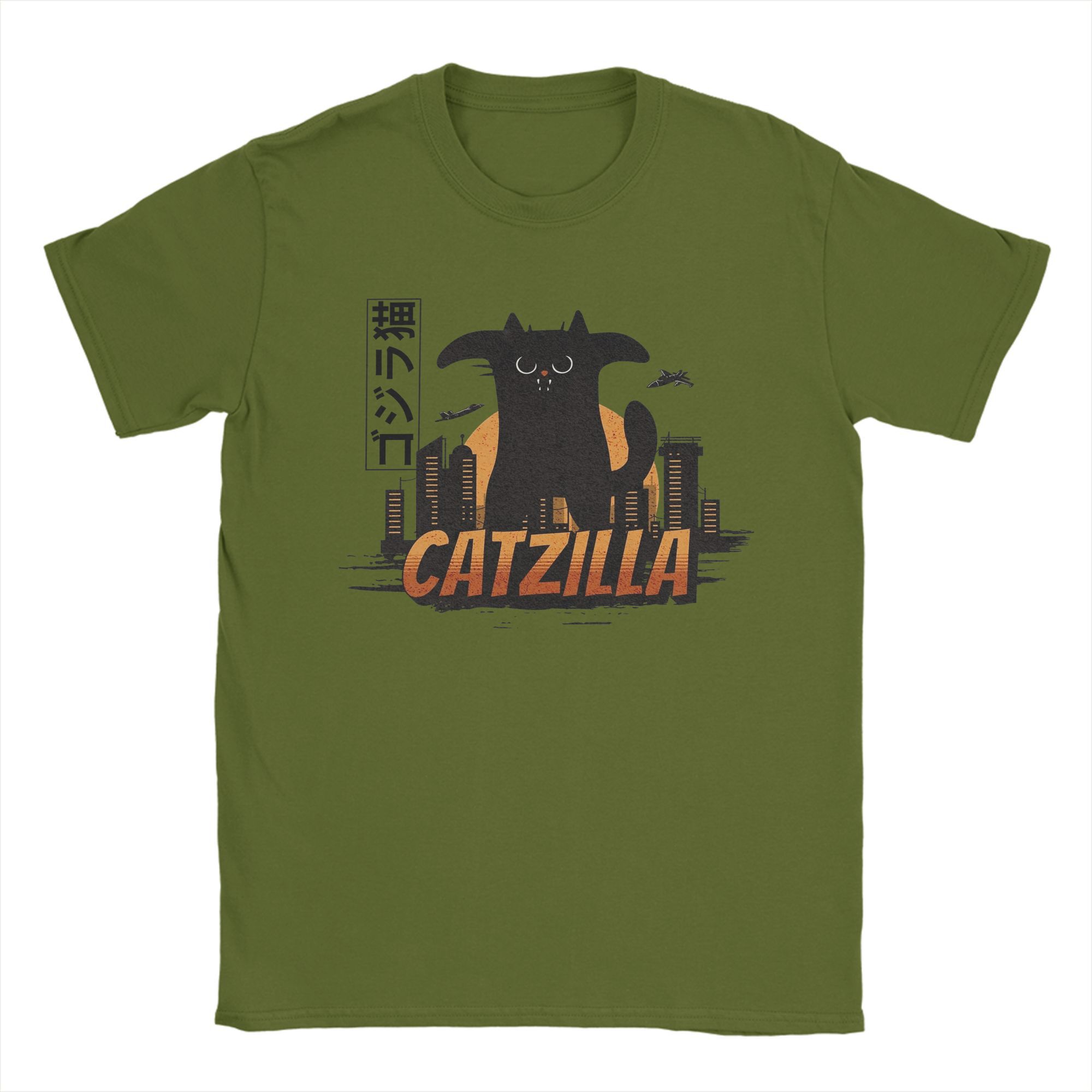 

Men T-Shirts Funny Vintage Cat Catzilla King of Monster Vintage Pure Cotton Tees Short Sleeve T Shirts Crew Neck Tops Gift Idea 4XL
