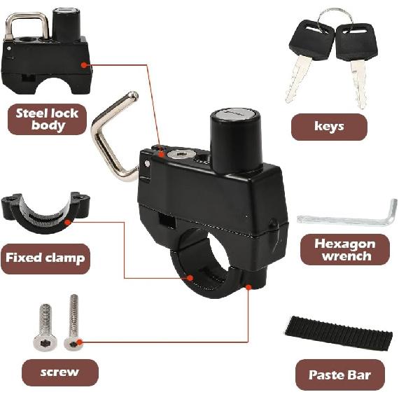 Motorcycle Helmet Lock Motorcycle Handlebar Lock Motorcycle Helmet Anti Theft Lock Universal for Motorcycle, Bike, Scooter