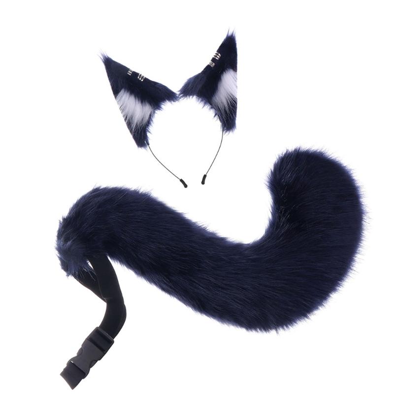 A52E Realistic Wolf Ear Hairband With Attached Tail For Themed Dressing Up Event