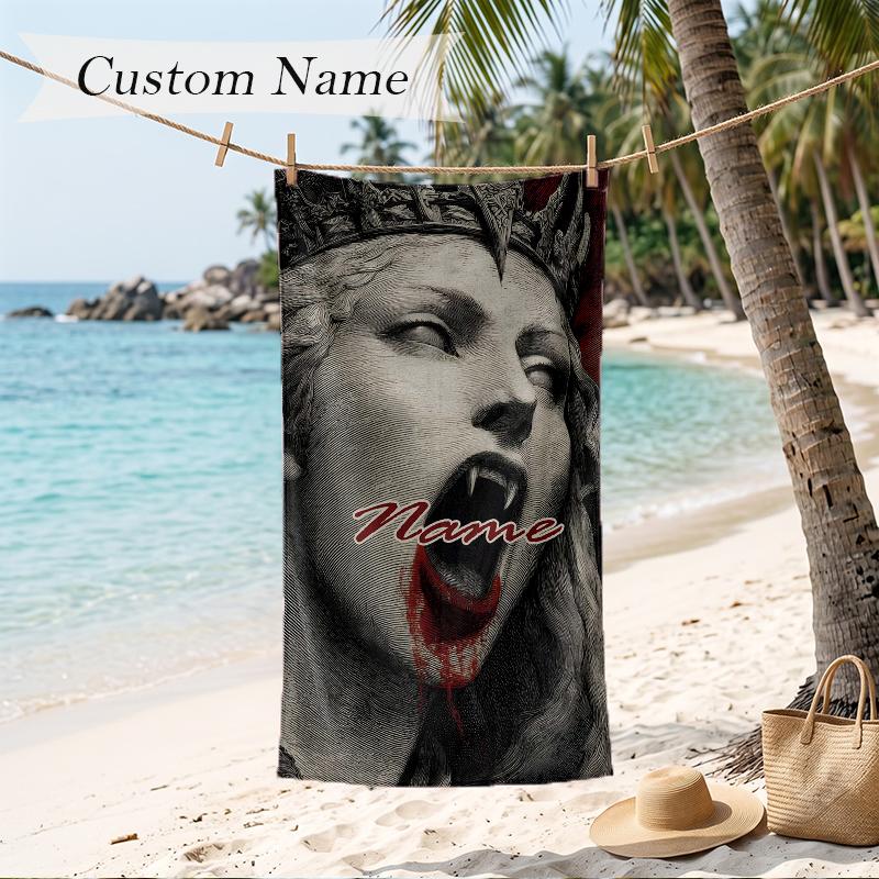 Dark Gothic Custom Name Printed Beach Towel Personalized Soft Towel For Swimming Beach Travel