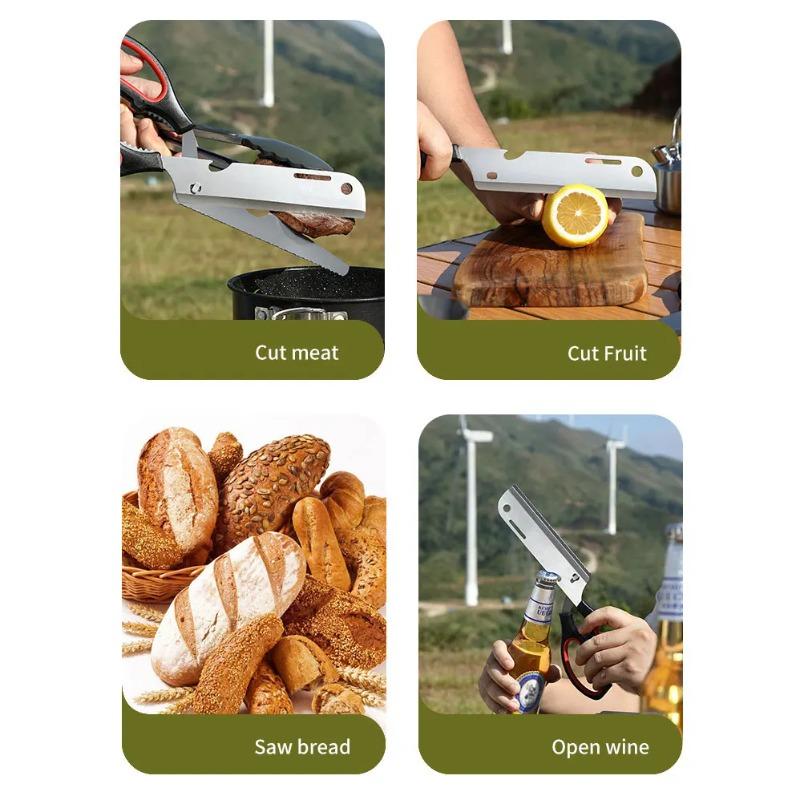 Tijeras grandes de acero inoxidable desmontables para cocina doméstica, cortador potente para acampar al aire libre, cortador de barbacoa, multiherramientas para barbacoa