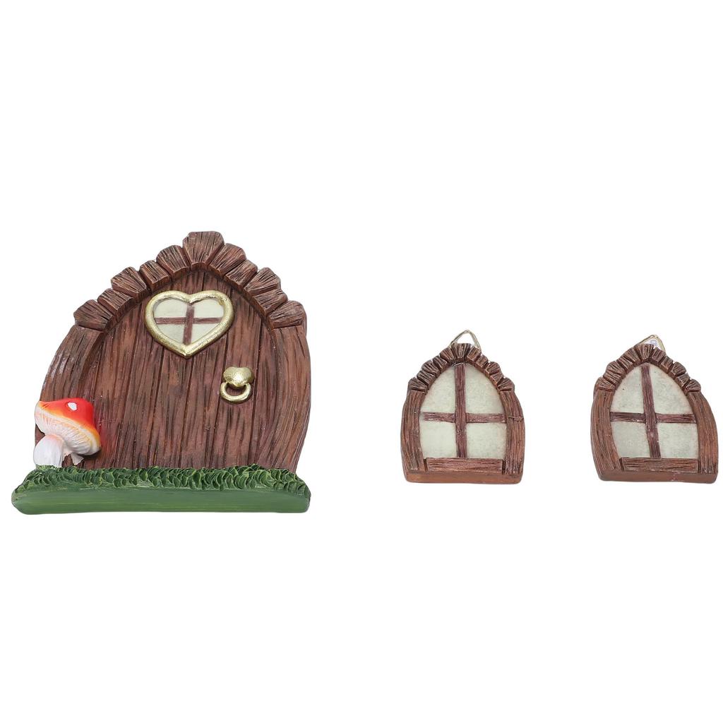 Miniature Fairy Door Window Set Gnome Home Glow in The Dark Yard Art Sculpture Outdoor Tree Decor Garden Accessories