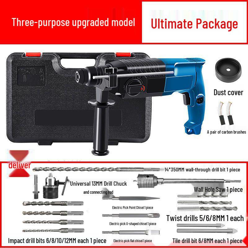 Multifunctional Lightweight High-Power Electric Hammer, Pick, and Drill for Household and Industrial Grade Concrete Impact.