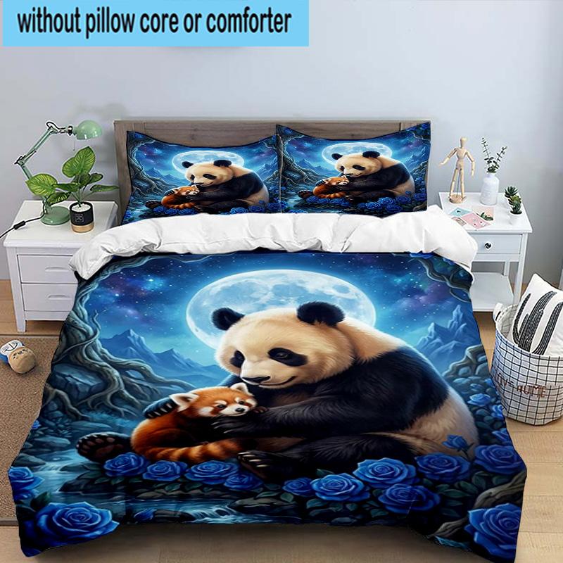 Colorful Panda Love 3pcs Bedding,Including 1pc Duvet Cover And 2pcs Pillowcases Perfect for Christmas,Ideal for Bedroom, Dormitory