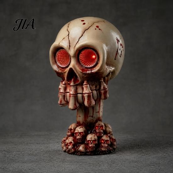 Escape Room Skull Prop Halloween Ornament, with Red LED Eyes Horror Light, Durable Creepy Decoration Resin Decoration, for Haunted Houses Bars